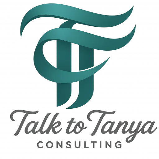 Talk to Tanya Consulting teal TT monogram logo